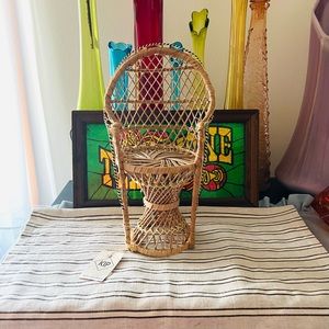 Peacock Wicker Fan Back Rattan Doll Chair Plant Stand